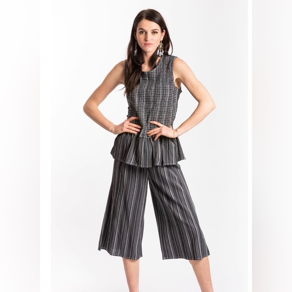 Given Kale Pants - Given Kale Striped Wide Leg Pants M Smocked Waist Boho Coastal Grandmacore